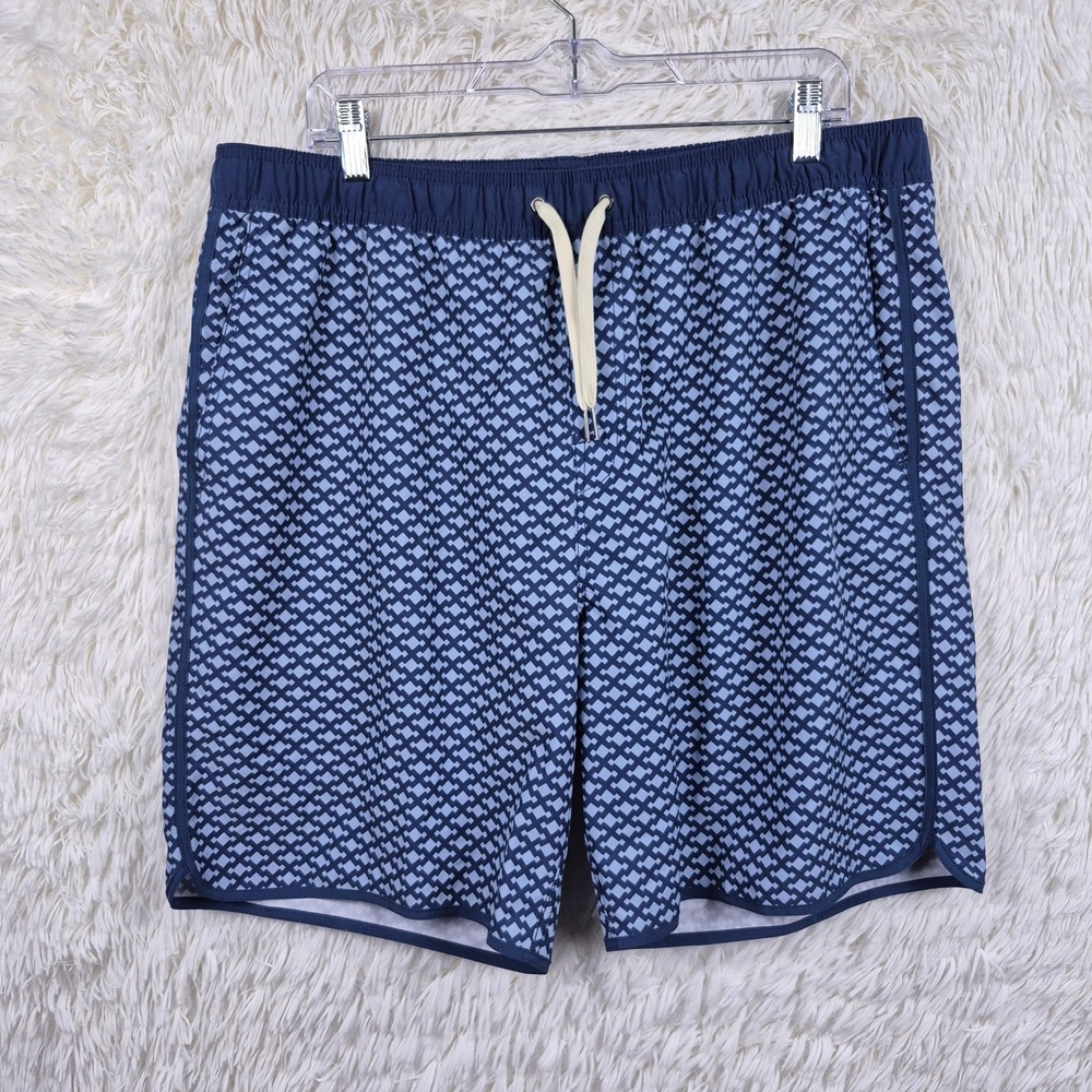 Fair Harbor Mens XXL Blue Geometric BreezeKnit Liner Swim Trunks Shorts